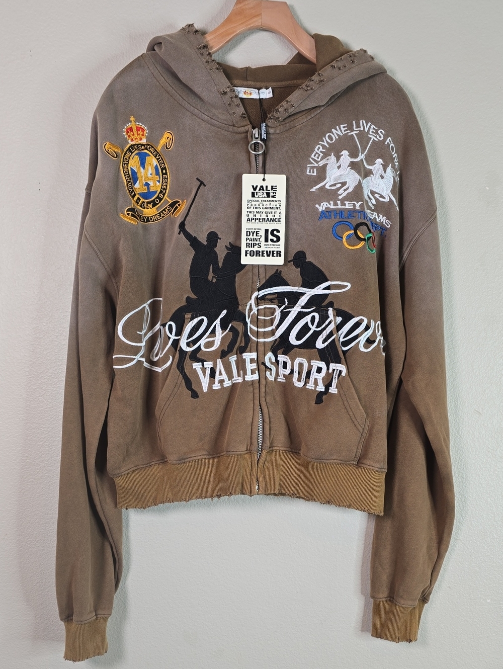 Valley Forever Brown Graphic Zip Hoodie Size Small Nwt.
